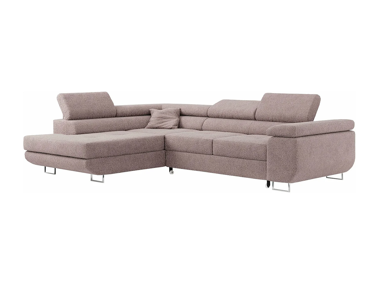 Ecksofa GUSTAW - mit Schlaffunktion, verstellbare Kopfstützen, Metallbeine - Rose Boucle - Ecke Links