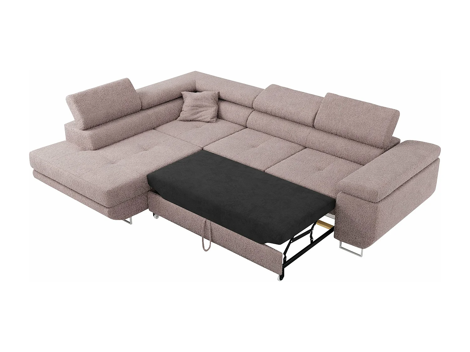 Ecksofa GUSTAW - mit Schlaffunktion, verstellbare Kopfstützen, Metallbeine - Rose Boucle - Ecke Links