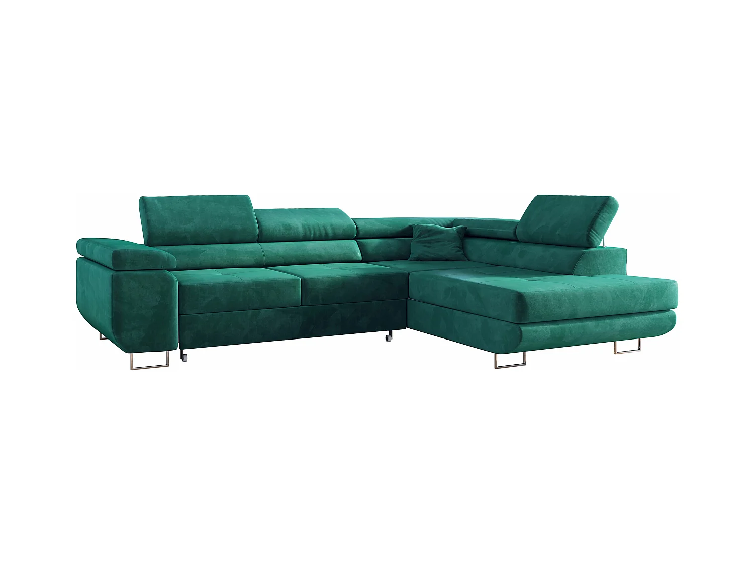 Ecksofa GUSTAW - mit Schlaffunktion, verstellbare Kopfstützen, Metallbeine - DunkelGrün Velvet - Ecke Rechts