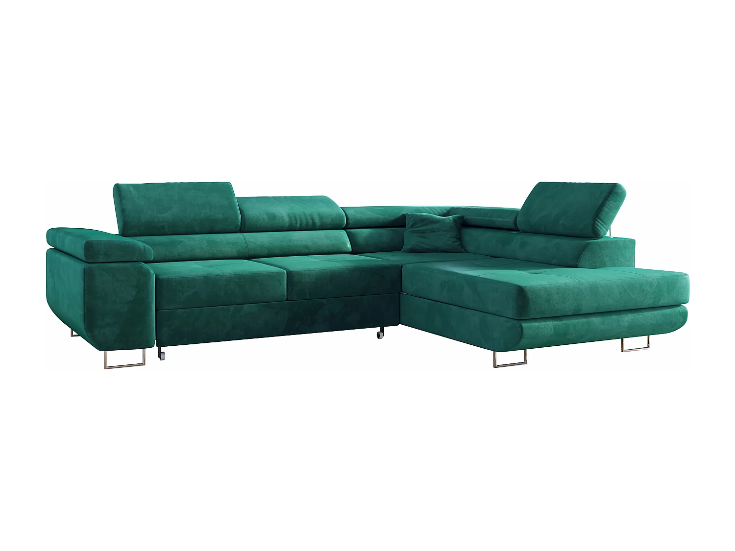 Ecksofa GUSTAW - mit Schlaffunktion, verstellbare Kopfstützen, Metallbeine - DunkelGrün Velvet - Ecke Rechts