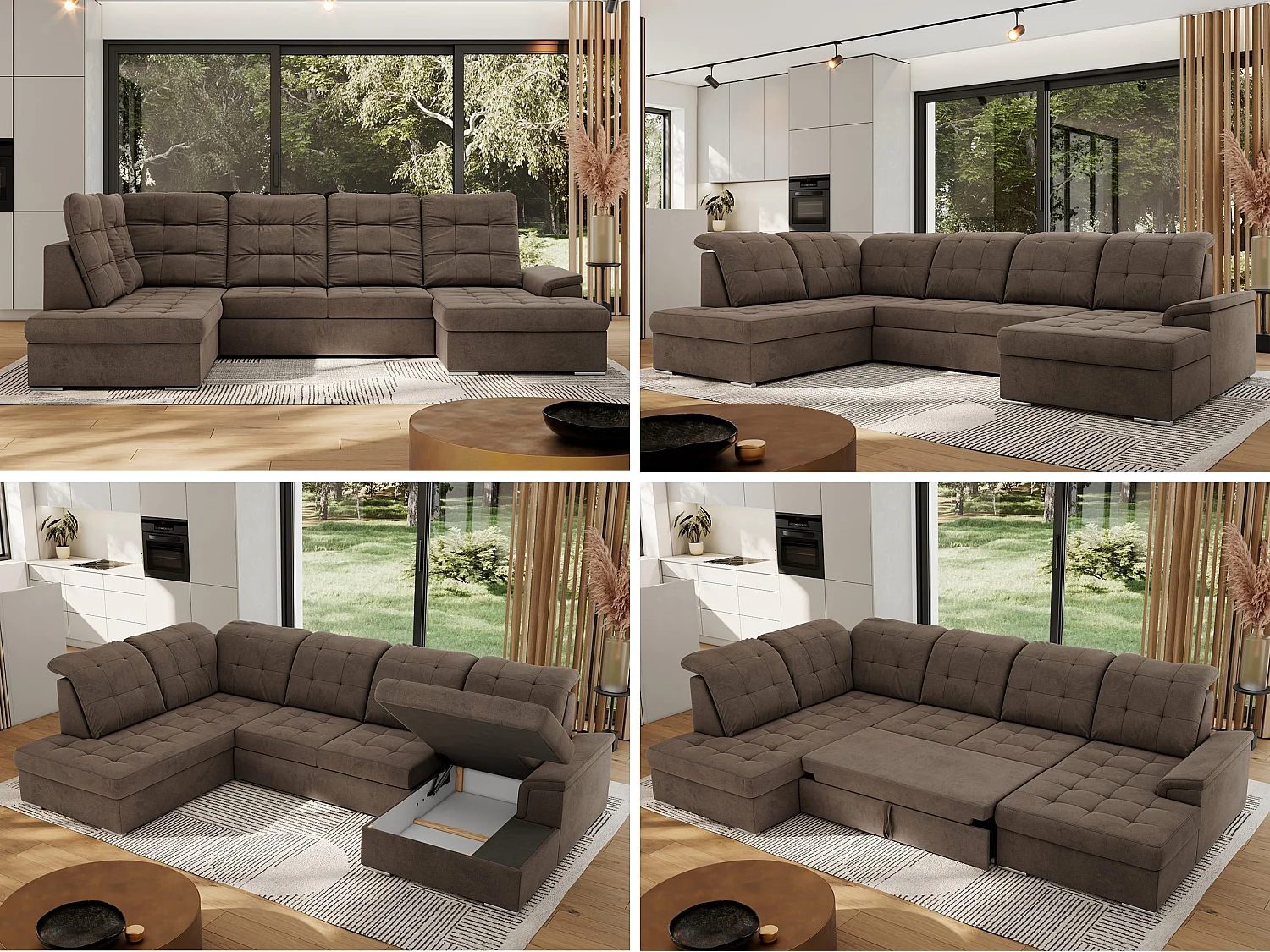 Ecksofa MADRITO U - mit verstellbarer Rückenlehne, Armlehne, L-förmige Ecke, Bettkasten - Braun Velvet - Ecke Links