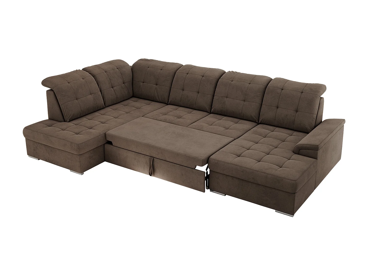 Ecksofa MADRITO U - mit verstellbarer Rückenlehne, Armlehne, L-förmige Ecke, Bettkasten - Braun Velvet - Ecke Links