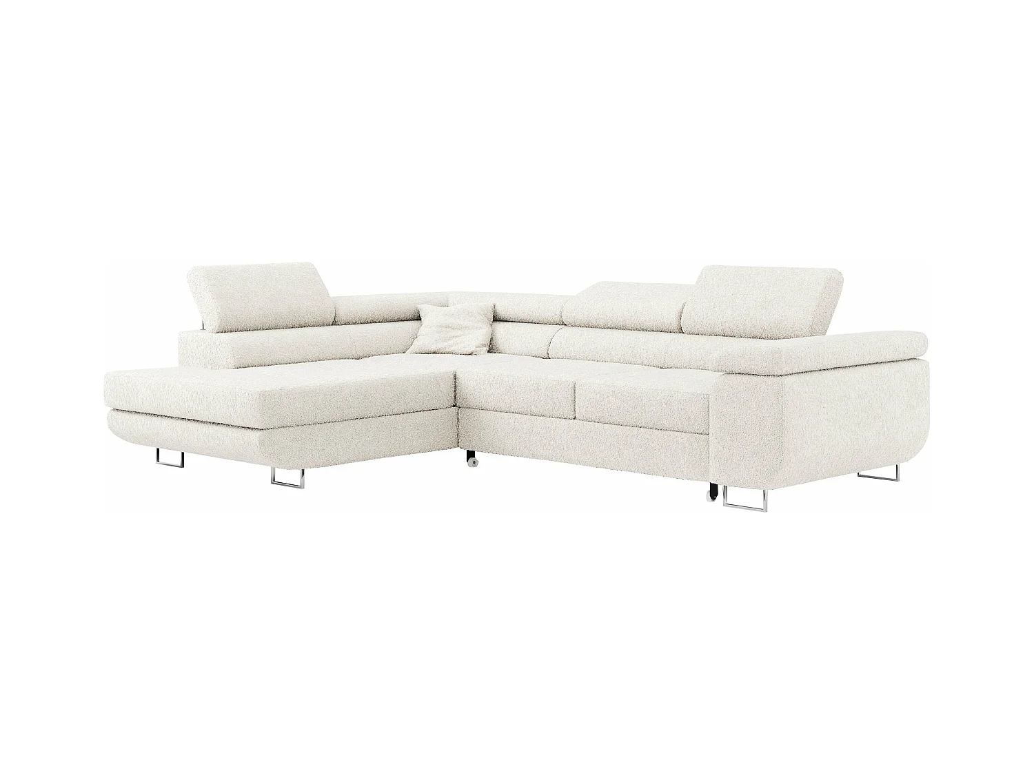 Ecksofa GUSTAW - mit Schlaffunktion, verstellbare Kopfstützen, Metallbeine - Weiß Boucle - Ecke Links