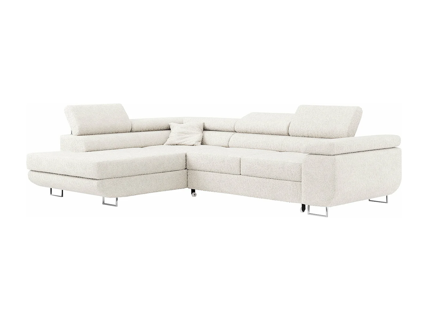 Ecksofa GUSTAW - mit Schlaffunktion, verstellbare Kopfstützen, Metallbeine - Weiß Boucle - Ecke Links