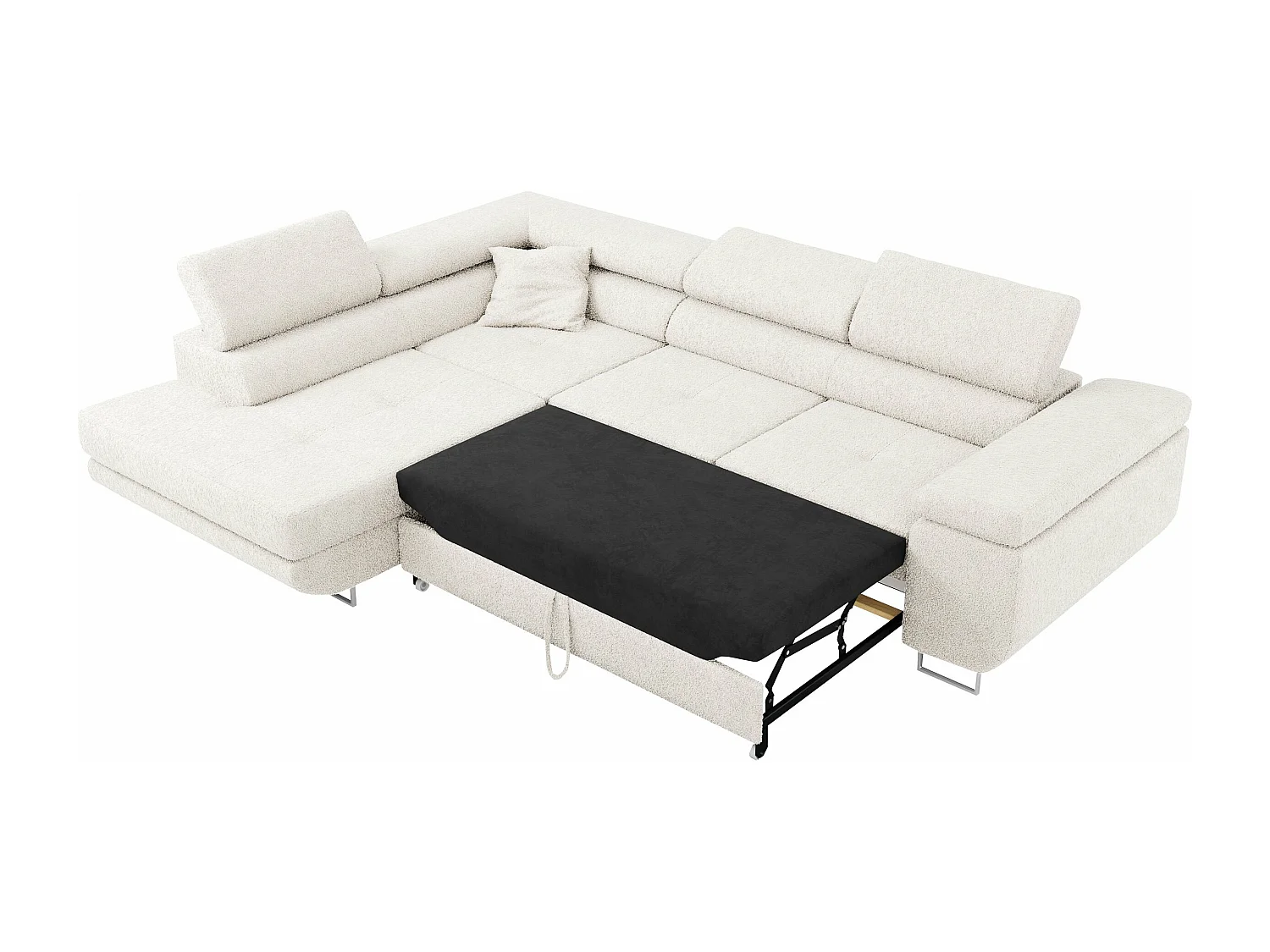 Ecksofa GUSTAW - mit Schlaffunktion, verstellbare Kopfstützen, Metallbeine - Weiß Boucle - Ecke Links