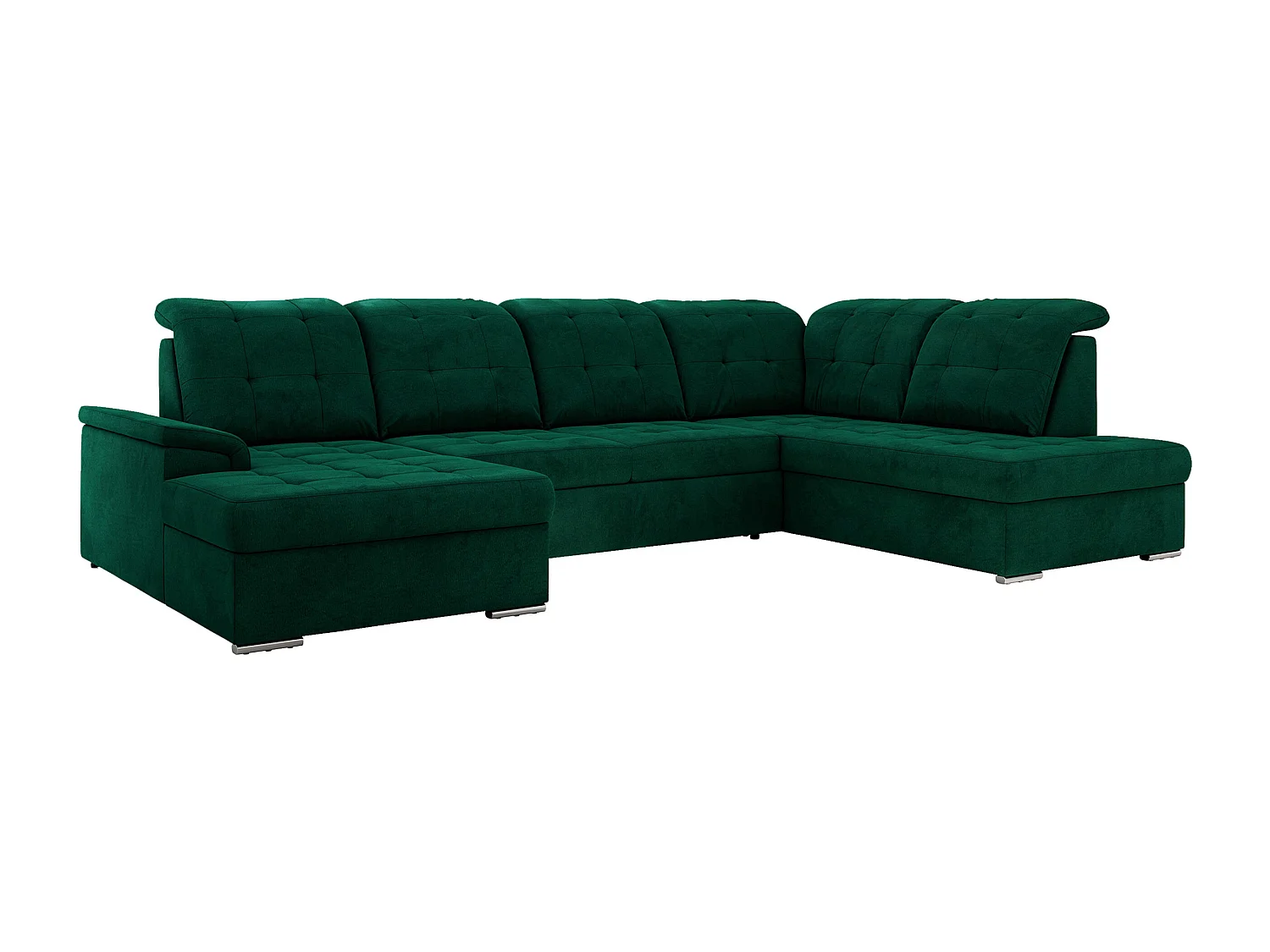 Ecksofa MADRITO U - mit verstellbarer Rückenlehne, Armlehne, L-förmige Ecke, Bettkasten - Dunkelgrün Velvet - Ecke Rechts