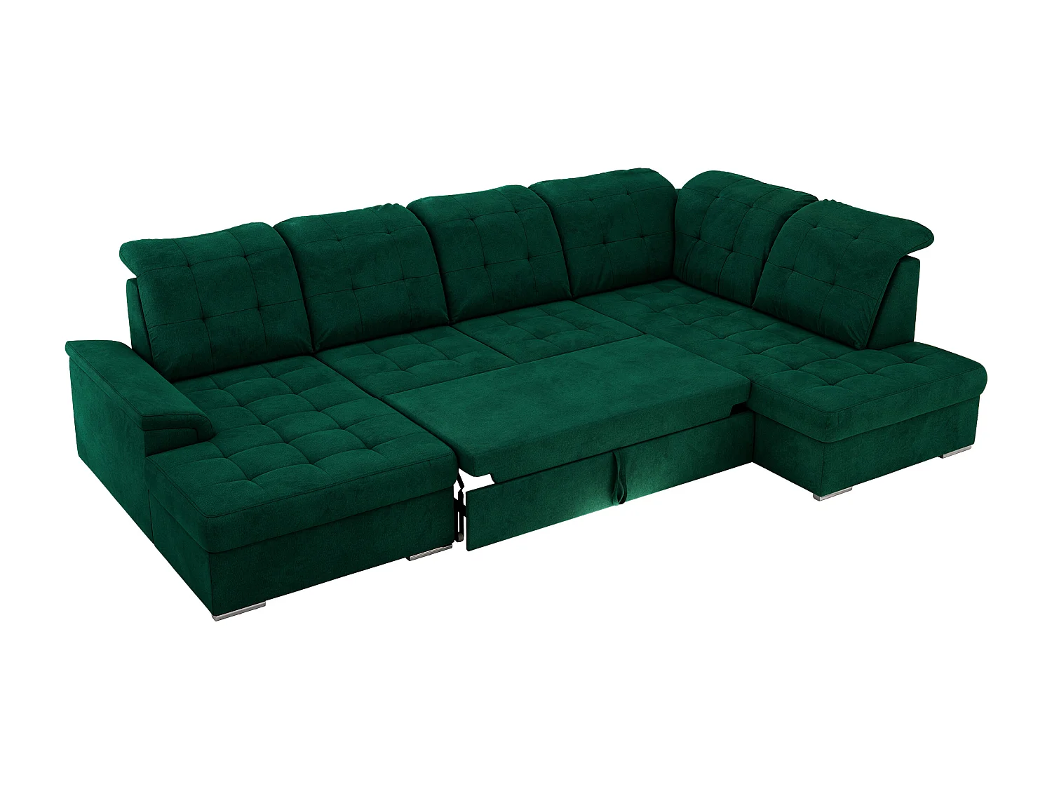 Ecksofa MADRITO U - mit verstellbarer Rückenlehne, Armlehne, L-förmige Ecke, Bettkasten - Dunkelgrün Velvet - Ecke Rechts