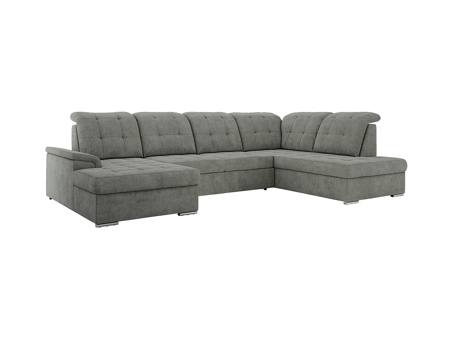 Ecksofa MADRITO U - mit verstellbarer Rückenlehne, Armlehne, L-förmige Ecke, Bettkasten - Grau Struktur - Ecke Rechts