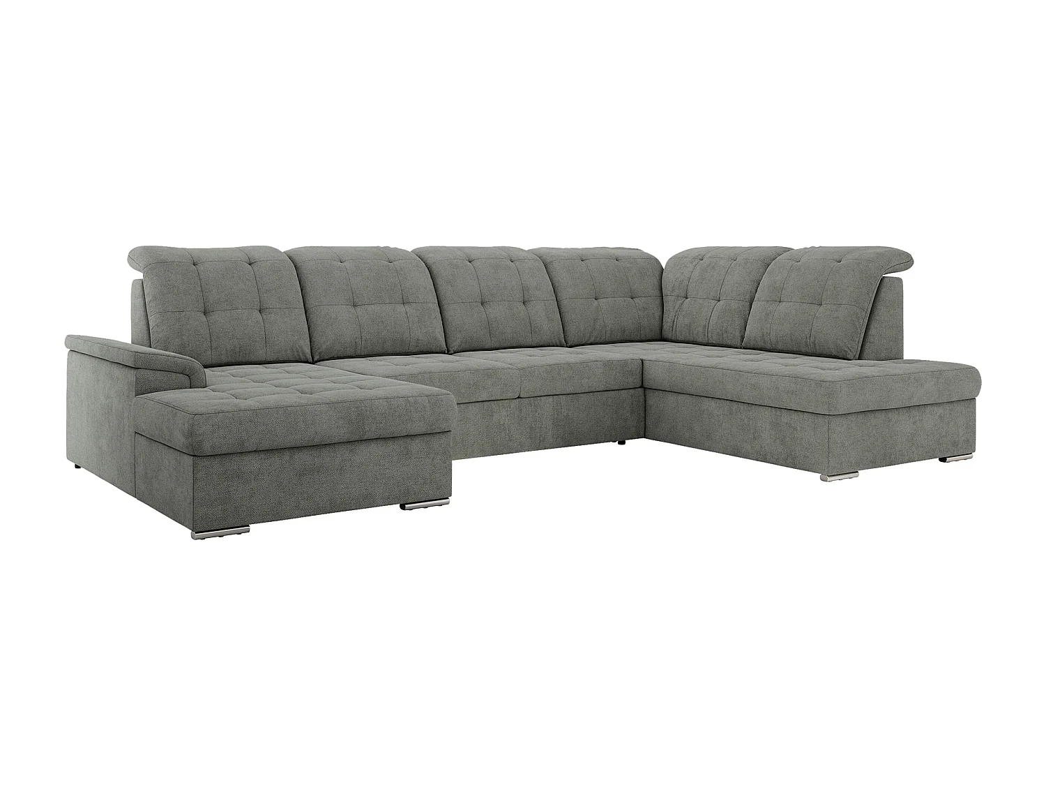 Ecksofa MADRITO U - mit verstellbarer Rückenlehne, Armlehne, L-förmige Ecke, Bettkasten - Grau Struktur - Ecke Rechts