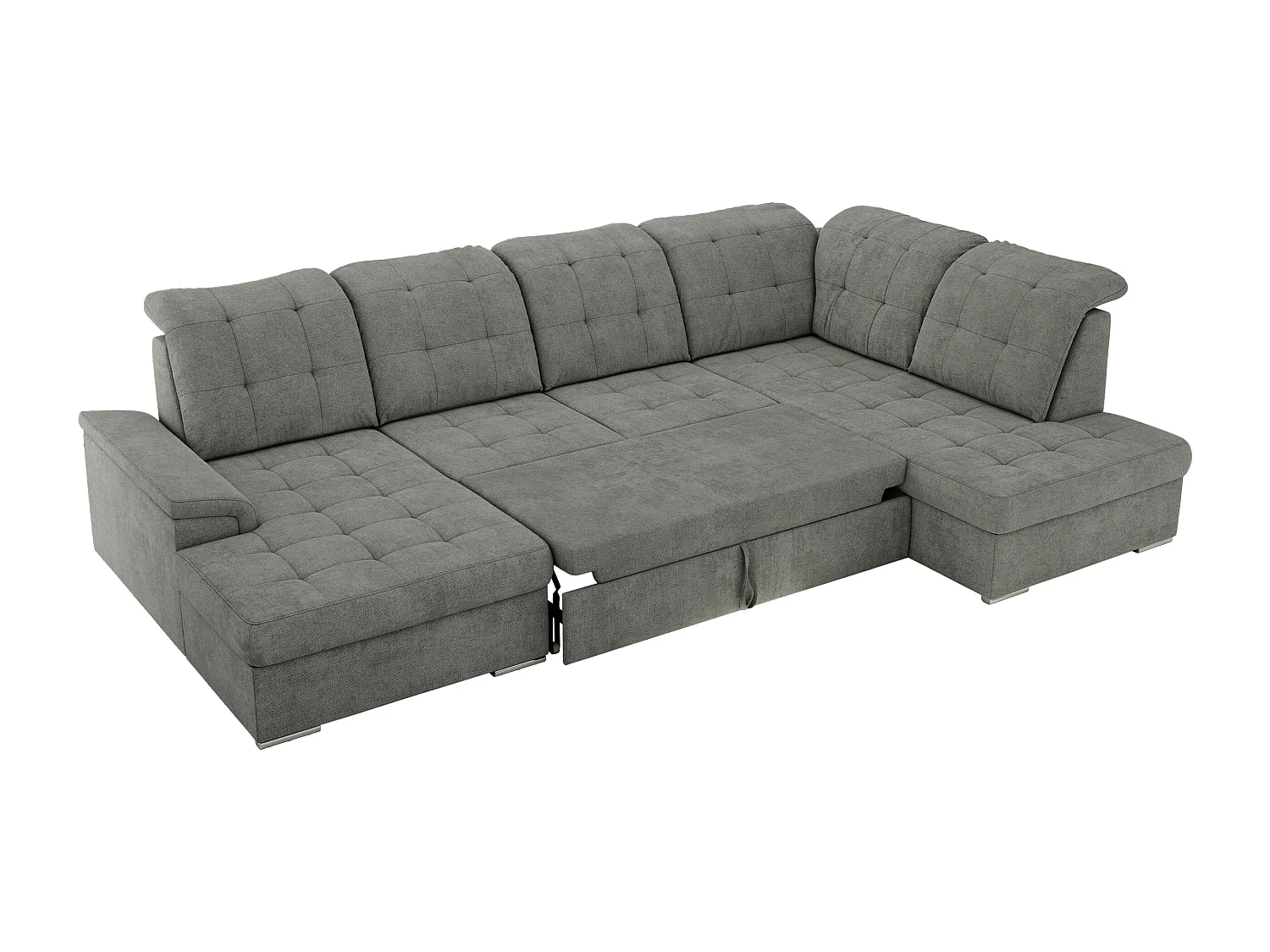 Ecksofa MADRITO U - mit verstellbarer Rückenlehne, Armlehne, L-förmige Ecke, Bettkasten - Grau Struktur - Ecke Rechts