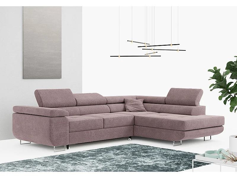 Ecksofa GUSTAW - mit Schlaffunktion, verstellbare Kopfstützen, Metallbeine - Rose Stukture - Ecke Rechts