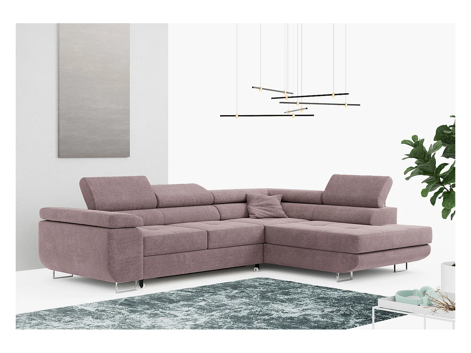 Ecksofa GUSTAW - mit Schlaffunktion, verstellbare Kopfstützen, Metallbeine - Rose Stukture - Ecke Rechts