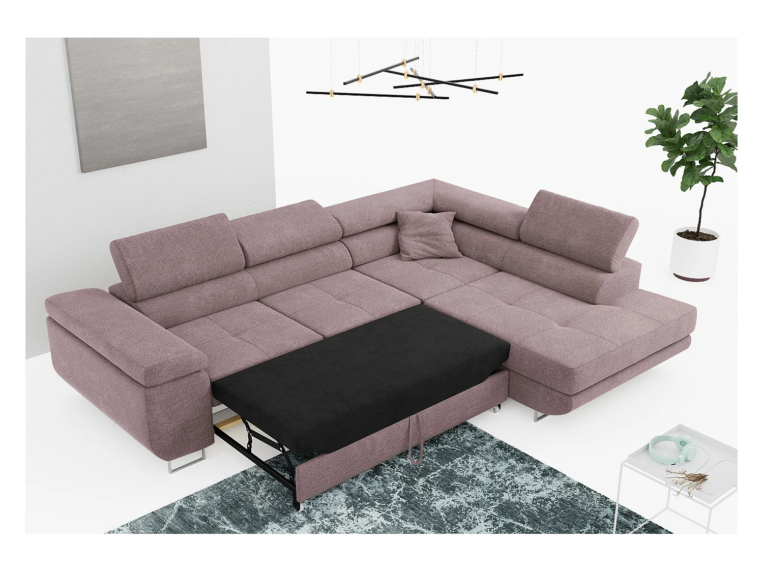 Ecksofa GUSTAW - mit Schlaffunktion, verstellbare Kopfstützen, Metallbeine - Rose Stukture - Ecke Rechts