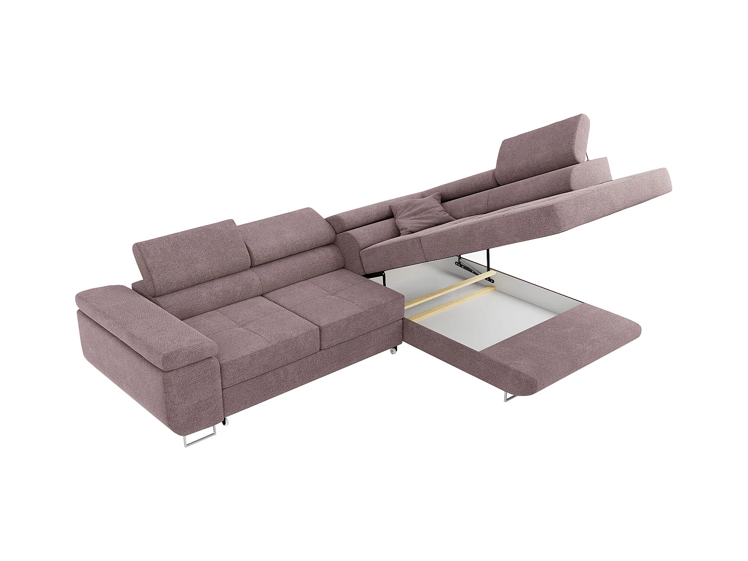 Ecksofa GUSTAW - mit Schlaffunktion, verstellbare Kopfstützen, Metallbeine - Rose Stukture - Ecke Rechts