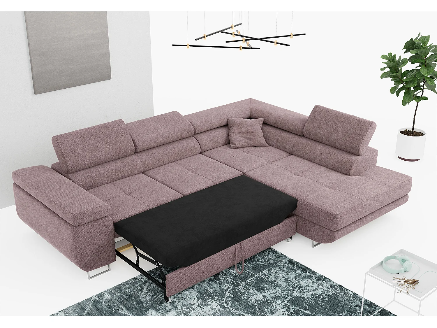 Ecksofa GUSTAW - mit Schlaffunktion, verstellbare Kopfstützen, Metallbeine - Rose Stukture - Ecke Rechts