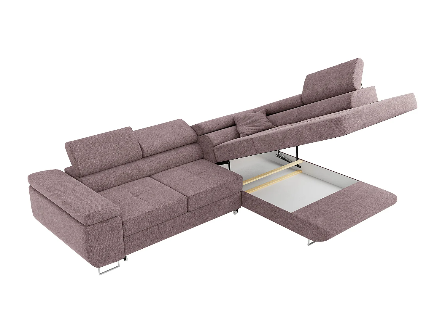 Ecksofa GUSTAW - mit Schlaffunktion, verstellbare Kopfstützen, Metallbeine - Rose Stukture - Ecke Rechts