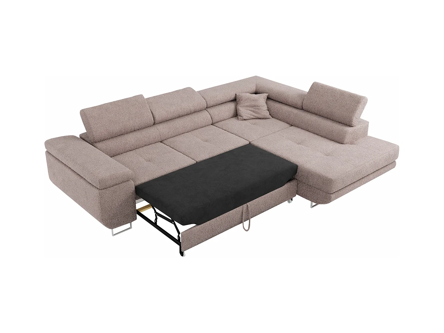 Ecksofa GUSTAW - mit Schlaffunktion, verstellbare Kopfstützen, Metallbeine - Rose Boucle - Ecke Rechts