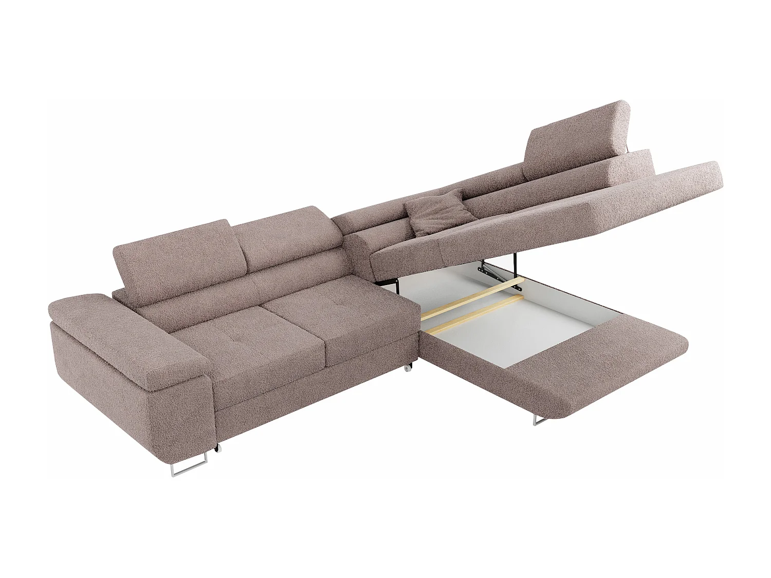 Ecksofa GUSTAW - mit Schlaffunktion, verstellbare Kopfstützen, Metallbeine - Rose Boucle - Ecke Rechts