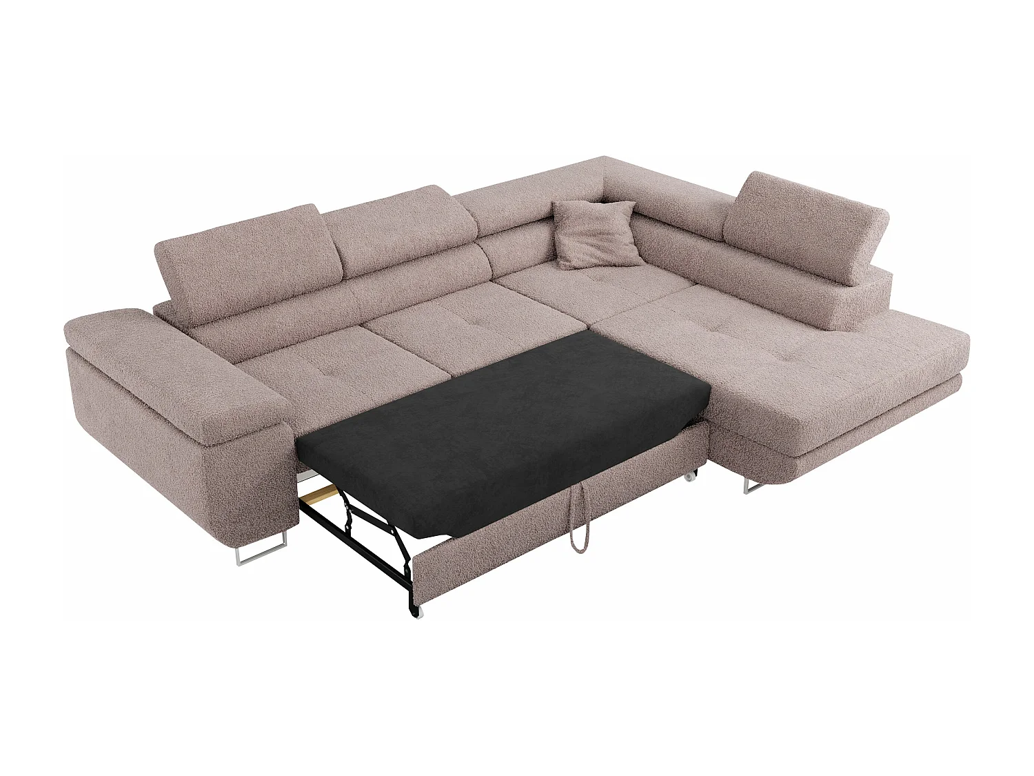 Ecksofa GUSTAW - mit Schlaffunktion, verstellbare Kopfstützen, Metallbeine - Rose Boucle - Ecke Rechts