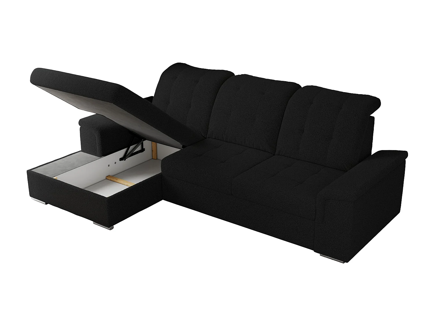 Ecksofa MADRITO - mit verstellbarer Rückenlehne, Armlehnen, gestepptem Sitz und Rückenlehne, Schlaffunktion - Schwarz Boucle - Ecke Links