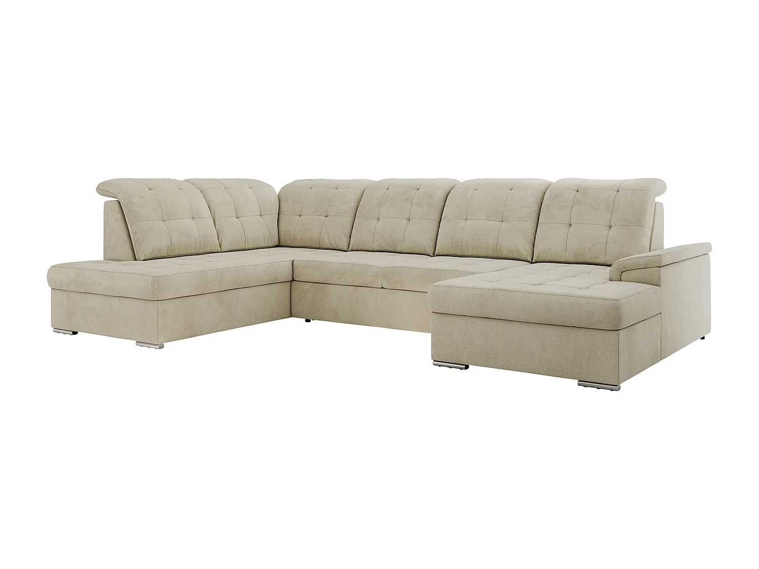 Ecksofa MADRITO U - mit verstellbarer Rückenlehne, Armlehne, L-förmige Ecke, Bettkasten - Beige Velvet - Ecke Links