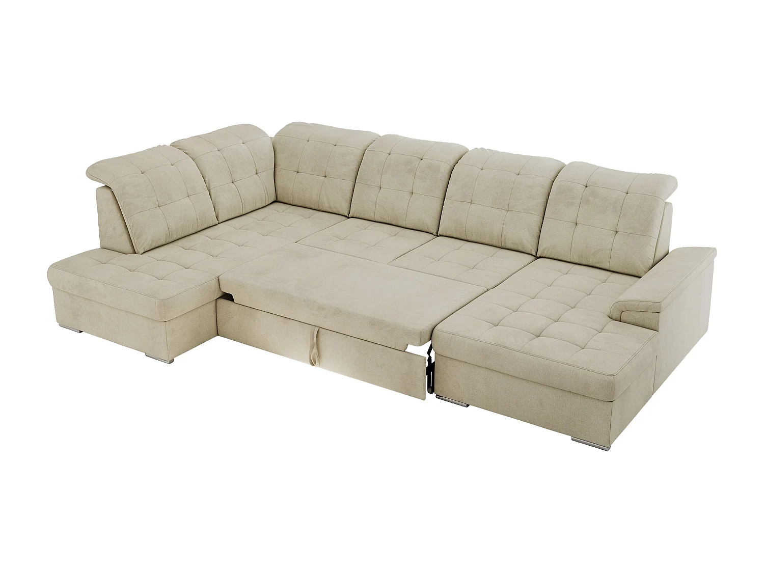 Ecksofa MADRITO U - mit verstellbarer Rückenlehne, Armlehne, L-förmige Ecke, Bettkasten - Beige Velvet - Ecke Links