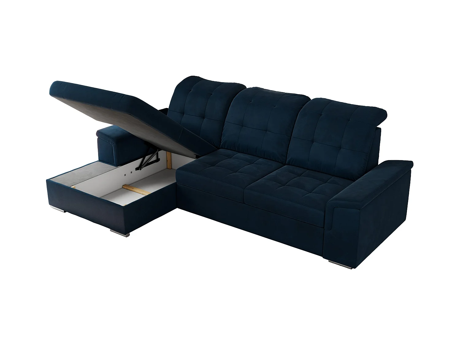 Ecksofa MADRITO - mit verstellbarer Rückenlehne, Armlehnen, gestepptem Sitz und Rückenlehne, Schlaffunktion - Dunkelblau Velvet - Ecke Links