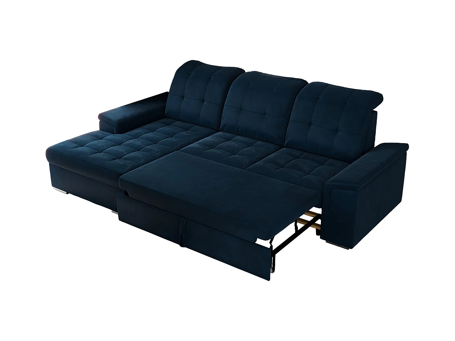 Ecksofa MADRITO - mit verstellbarer Rückenlehne, Armlehnen, gestepptem Sitz und Rückenlehne, Schlaffunktion - Dunkelblau Velvet - Ecke Links