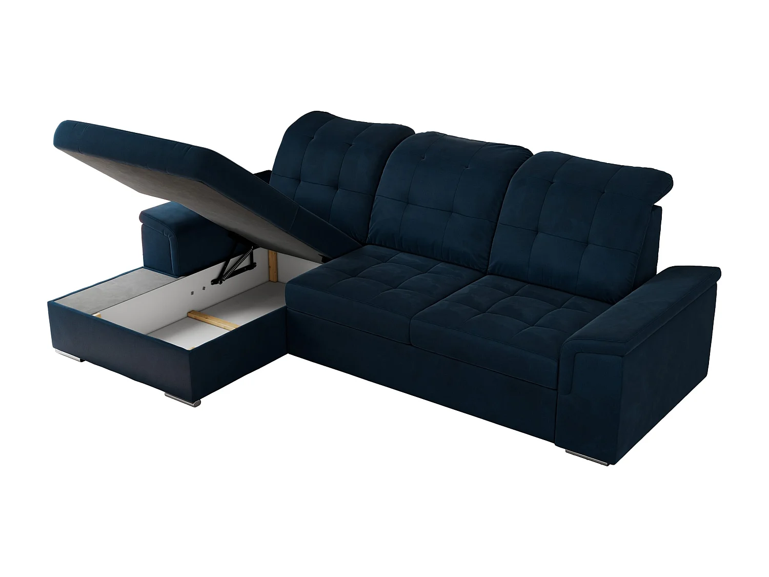 Ecksofa MADRITO - mit verstellbarer Rückenlehne, Armlehnen, gestepptem Sitz und Rückenlehne, Schlaffunktion - Dunkelblau Velvet - Ecke Links