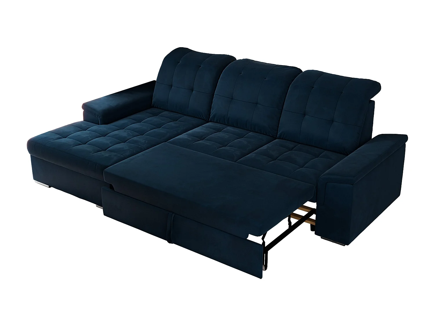 Ecksofa MADRITO - mit verstellbarer Rückenlehne, Armlehnen, gestepptem Sitz und Rückenlehne, Schlaffunktion - Dunkelblau Velvet - Ecke Links