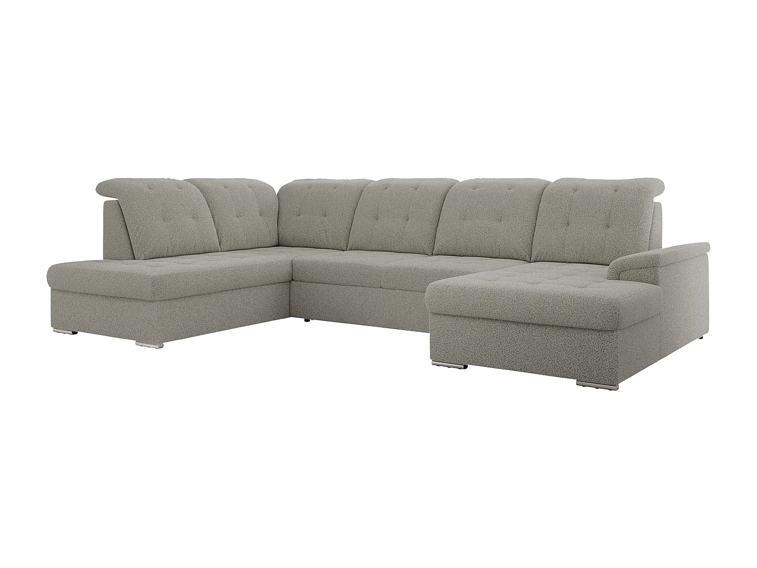 Ecksofa MADRITO U - mit verstellbarer Rückenlehne, Armlehne, L-förmige Ecke, Bettkasten - Hellgrau Boucle - Ecke Links