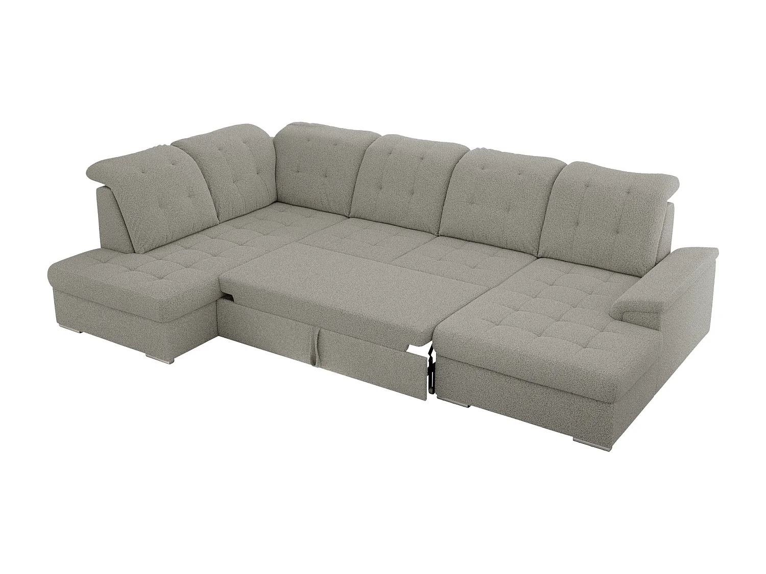 Ecksofa MADRITO U - mit verstellbarer Rückenlehne, Armlehne, L-förmige Ecke, Bettkasten - Hellgrau Boucle - Ecke Links