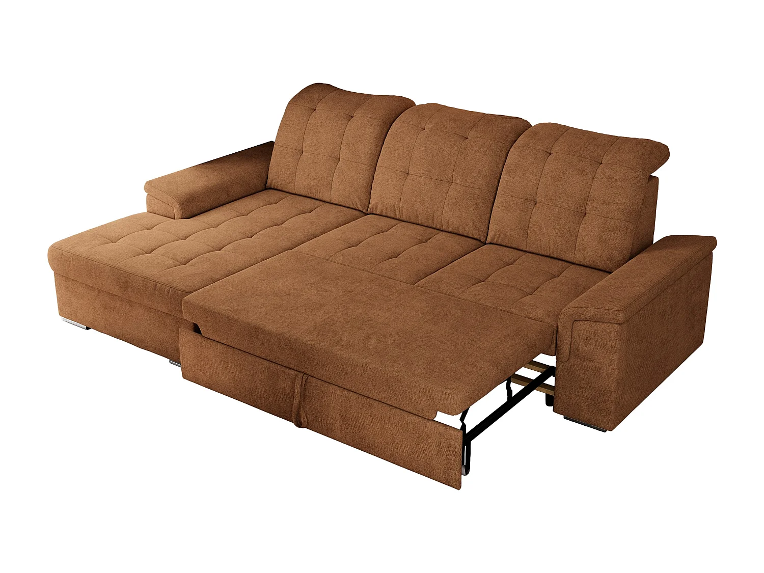 Ecksofa MADRITO - mit verstellbarer Rückenlehne, Armlehnen, gestepptem Sitz und Rückenlehne, Schlaffunktion - Orange Struktur - Ecke Links