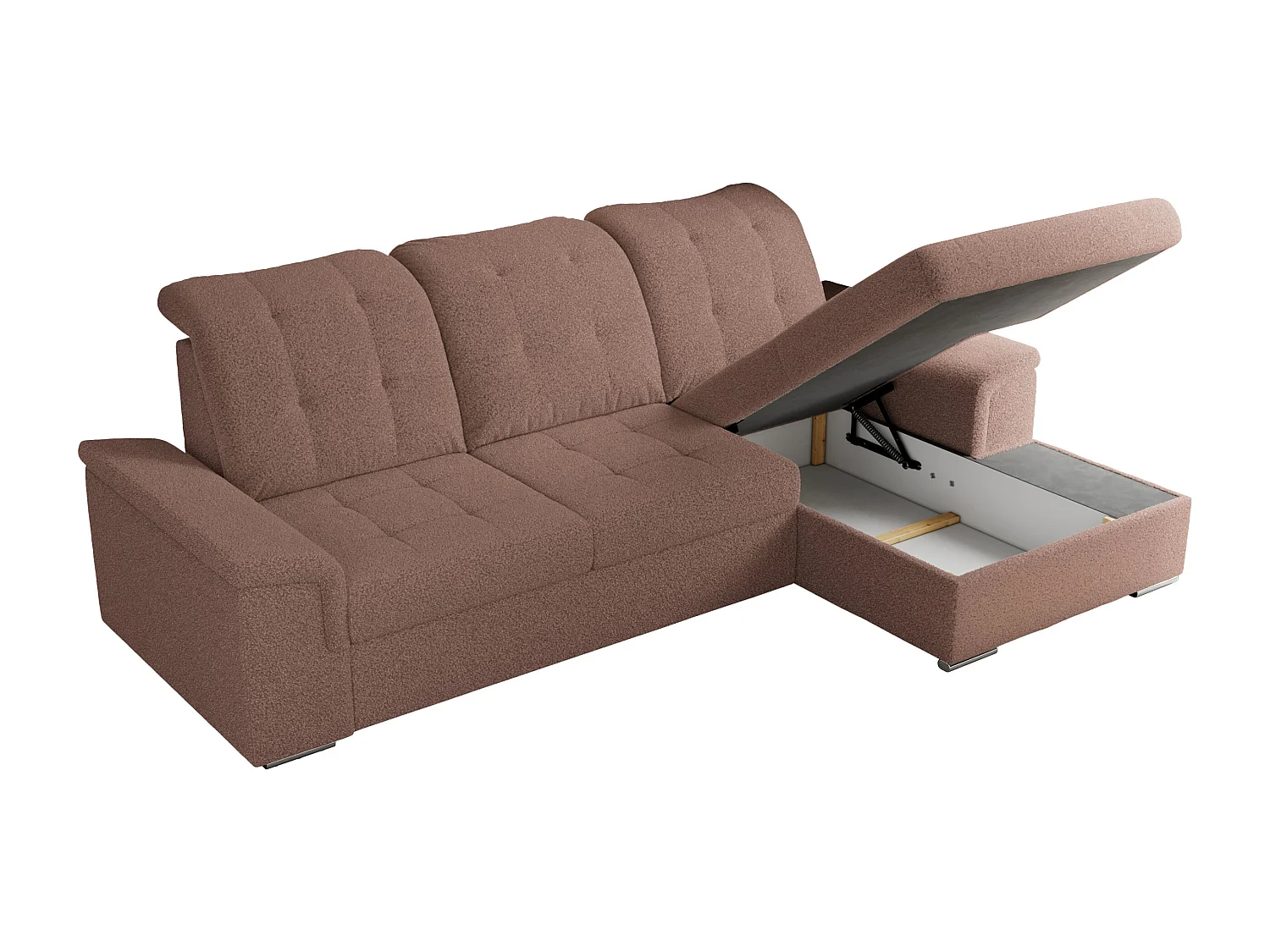 Ecksofa MADRITO - mit verstellbarer Rückenlehne, Armlehnen, gestepptem Sitz und Rückenlehne, Schlaffunktion - Rosa Boucle - Ecke Rechts