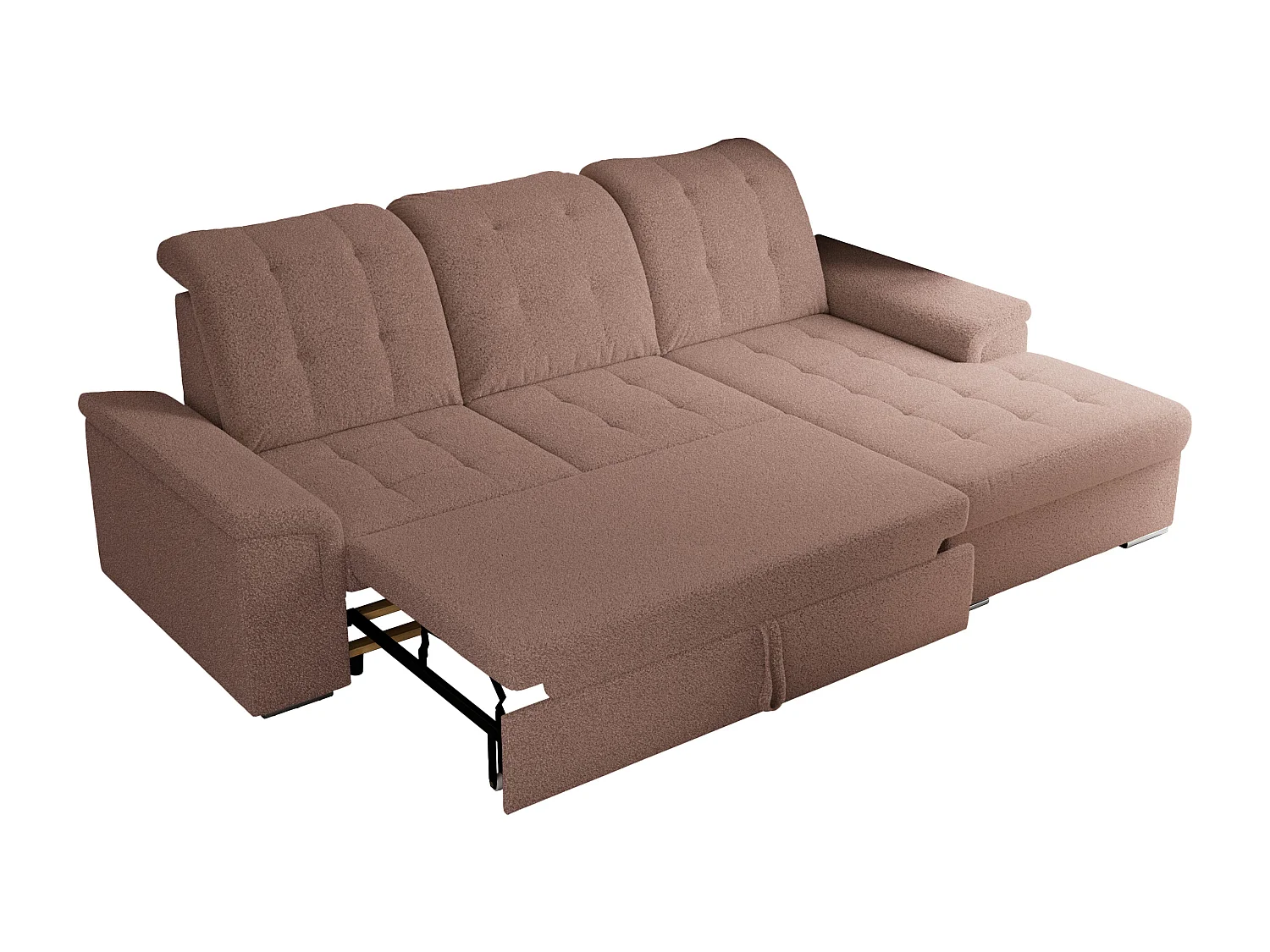Ecksofa MADRITO - mit verstellbarer Rückenlehne, Armlehnen, gestepptem Sitz und Rückenlehne, Schlaffunktion - Rosa Boucle - Ecke Rechts