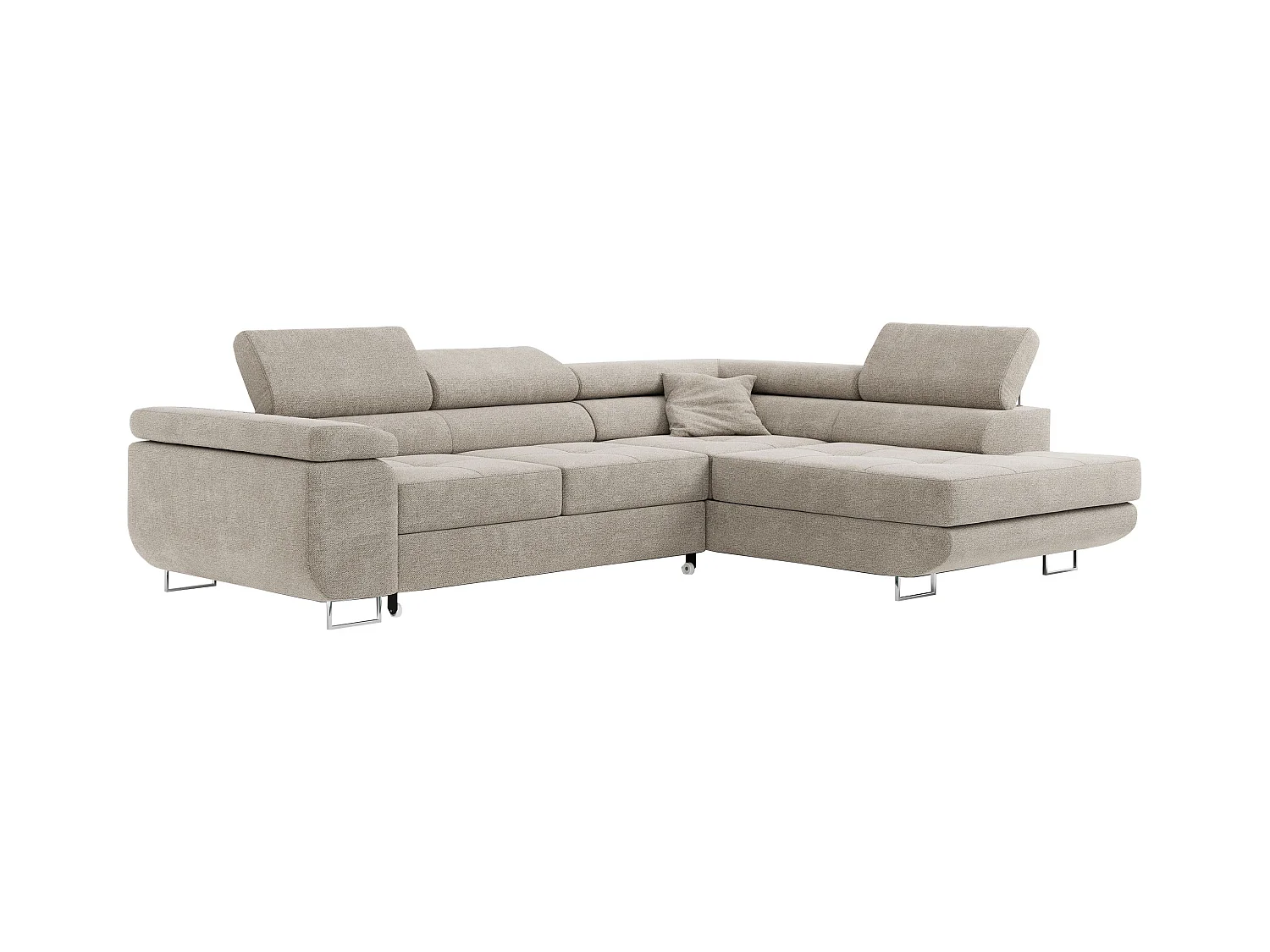 Ecksofa GUSTAW - mit Schlaffunktion, verstellbare Kopfstützen, Metallbeine - Beige Stukture - Ecke Rechts