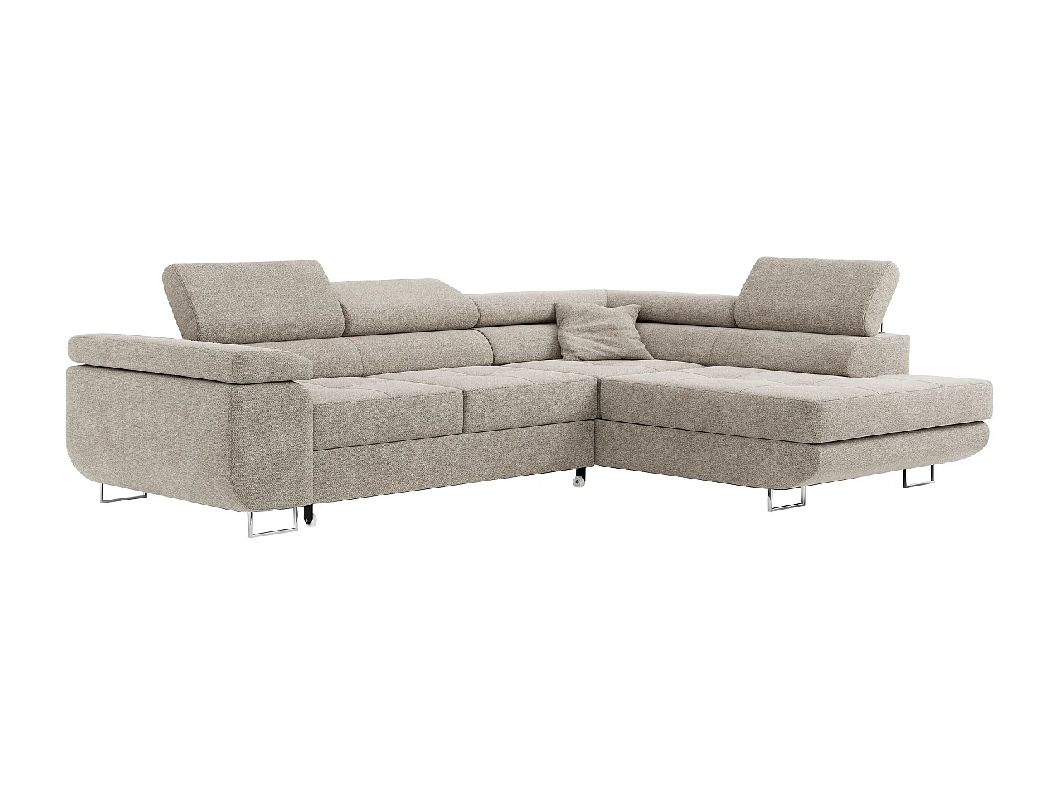 Ecksofa GUSTAW - mit Schlaffunktion, verstellbare Kopfstützen, Metallbeine - Beige Stukture - Ecke Rechts