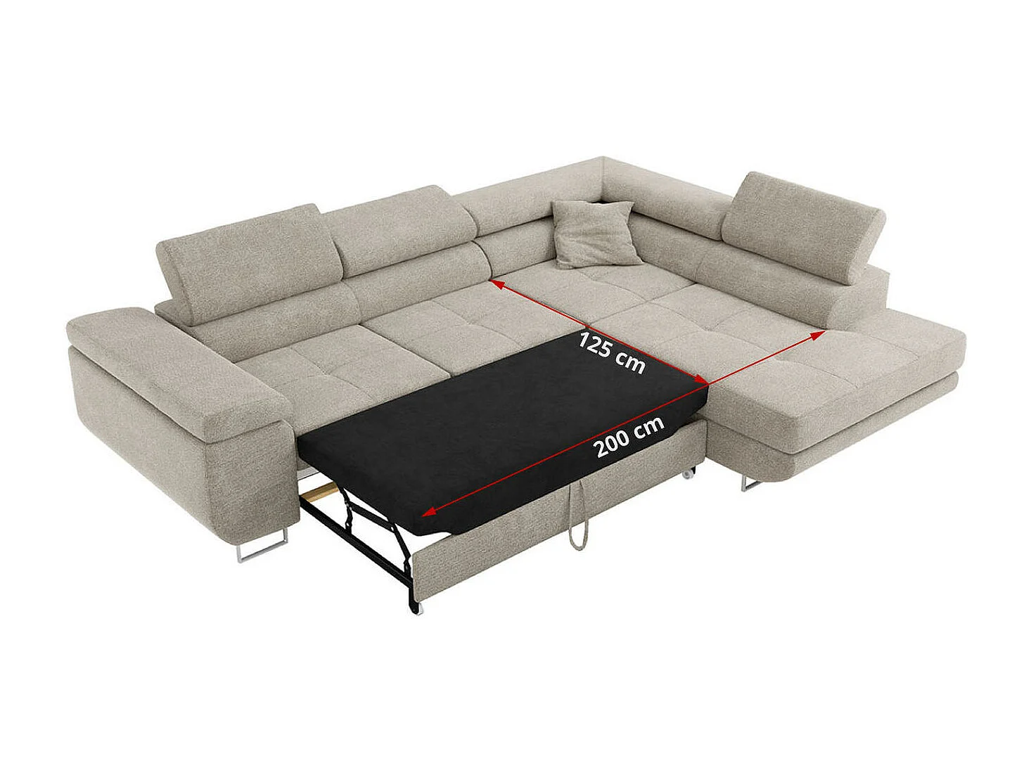 Ecksofa GUSTAW - mit Schlaffunktion, verstellbare Kopfstützen, Metallbeine - Beige Stukture - Ecke Rechts