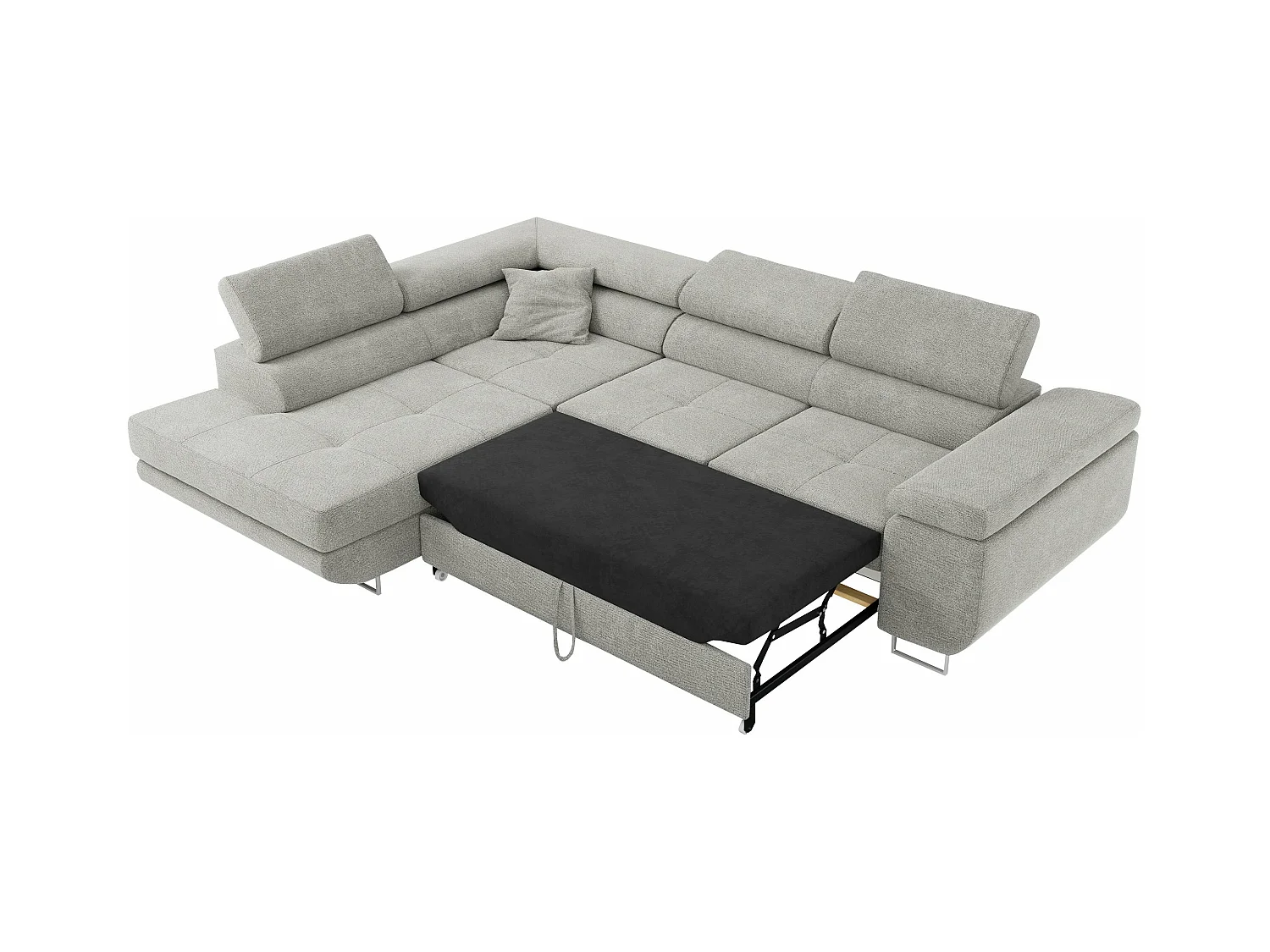 Ecksofa GUSTAW - mit Schlaffunktion, verstellbare Kopfstützen, Metallbeine - Hellgrau Stukture - Ecke Links