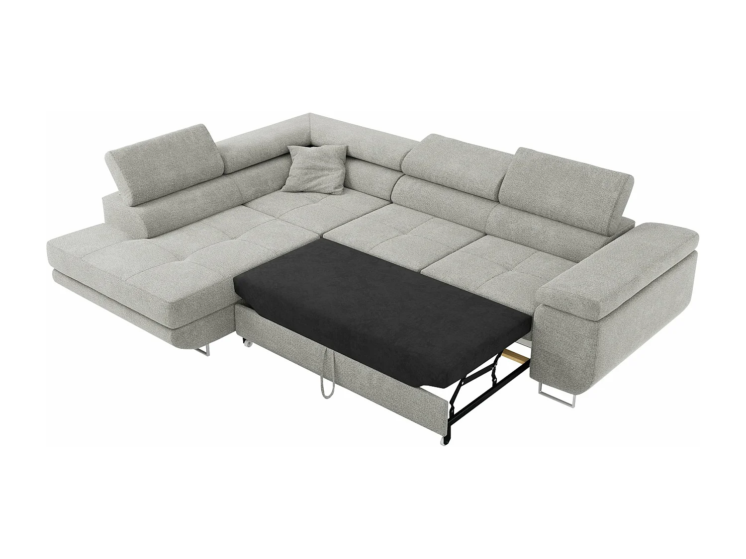 Ecksofa GUSTAW - mit Schlaffunktion, verstellbare Kopfstützen, Metallbeine - Hellgrau Stukture - Ecke Links