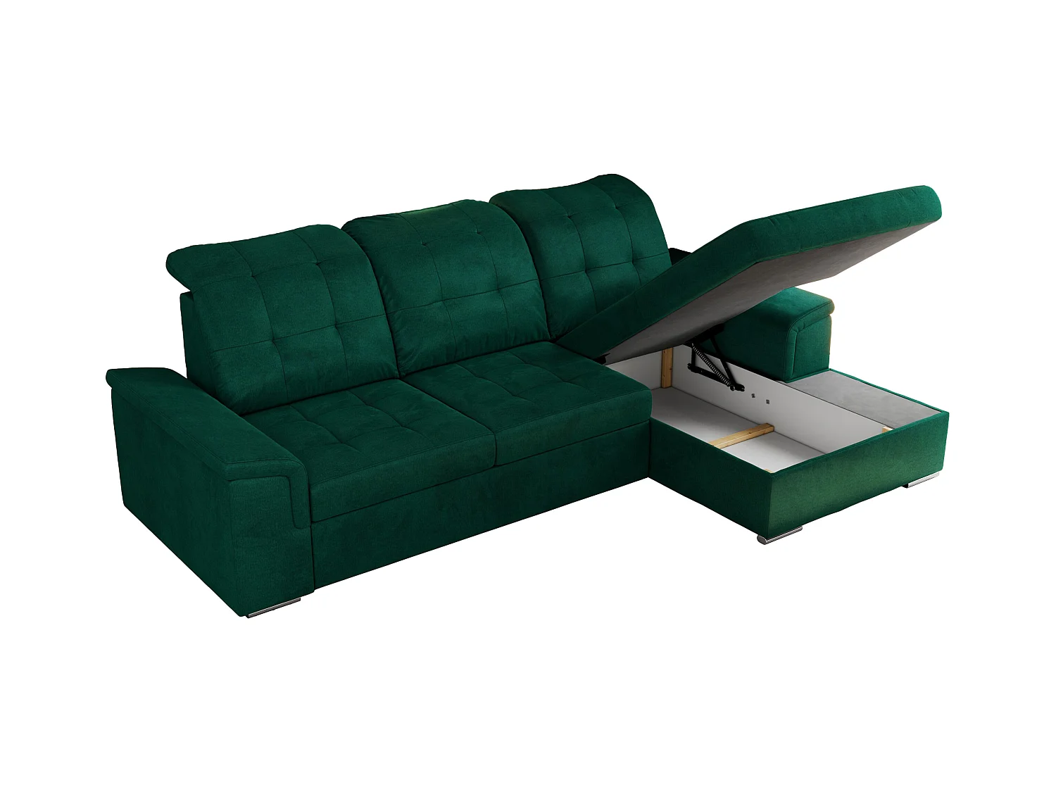 Ecksofa MADRITO - mit verstellbarer Rückenlehne, Armlehnen, gestepptem Sitz und Rückenlehne, Schlaffunktion - DunkelGrün Velvet - Ecke Rechts