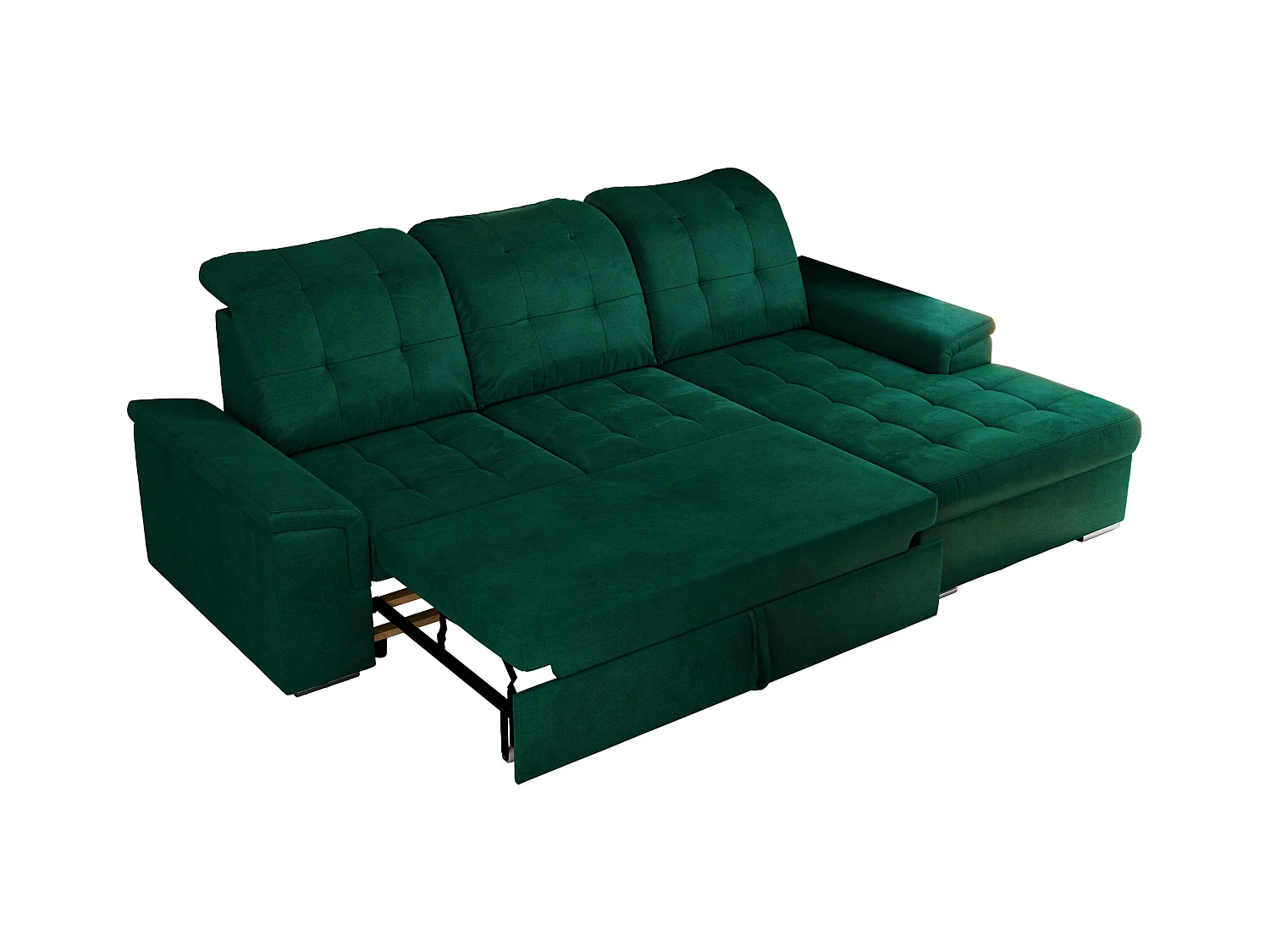 Ecksofa MADRITO - mit verstellbarer Rückenlehne, Armlehnen, gestepptem Sitz und Rückenlehne, Schlaffunktion - DunkelGrün Velvet - Ecke Rechts