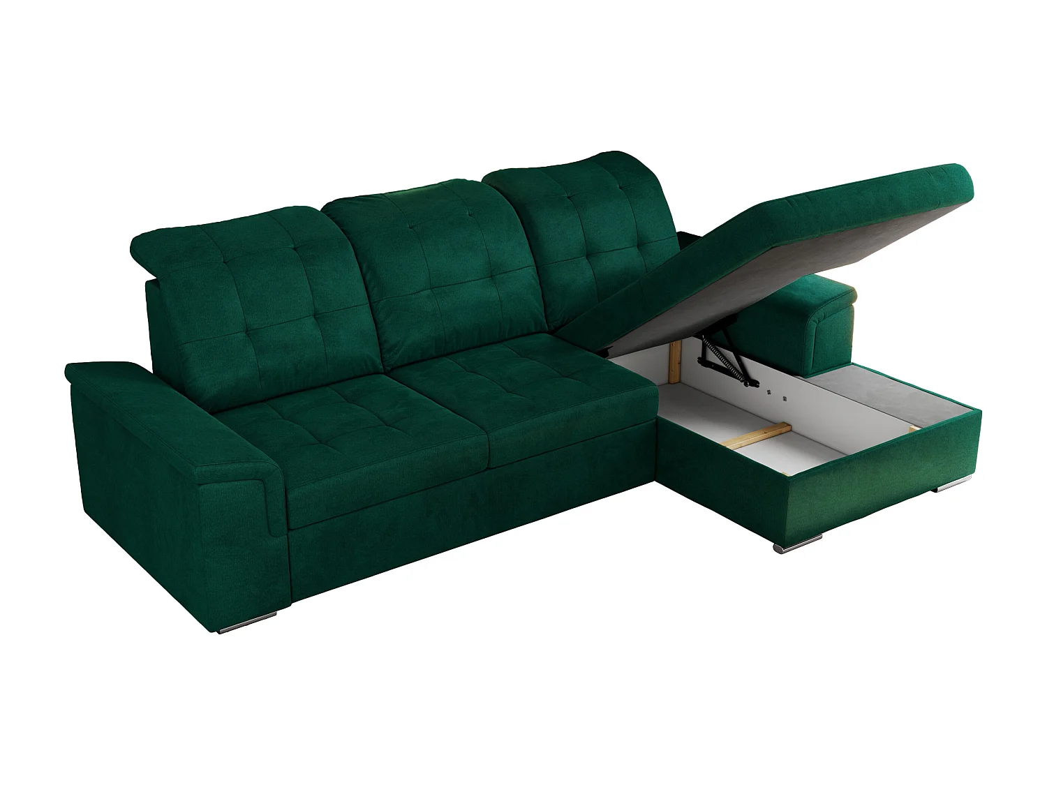 Ecksofa MADRITO - mit verstellbarer Rückenlehne, Armlehnen, gestepptem Sitz und Rückenlehne, Schlaffunktion - DunkelGrün Velvet - Ecke Rechts