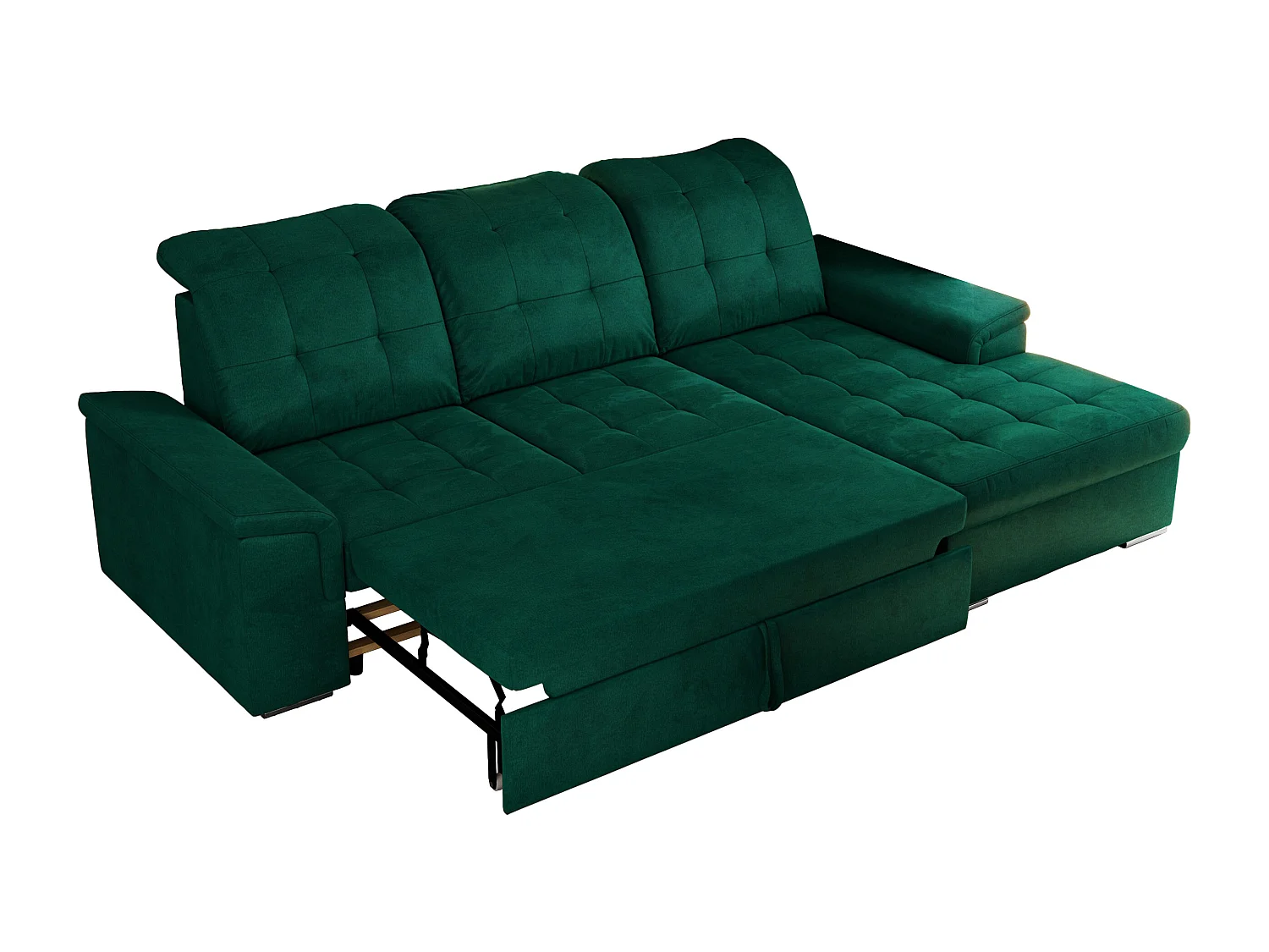 Ecksofa MADRITO - mit verstellbarer Rückenlehne, Armlehnen, gestepptem Sitz und Rückenlehne, Schlaffunktion - DunkelGrün Velvet - Ecke Rechts