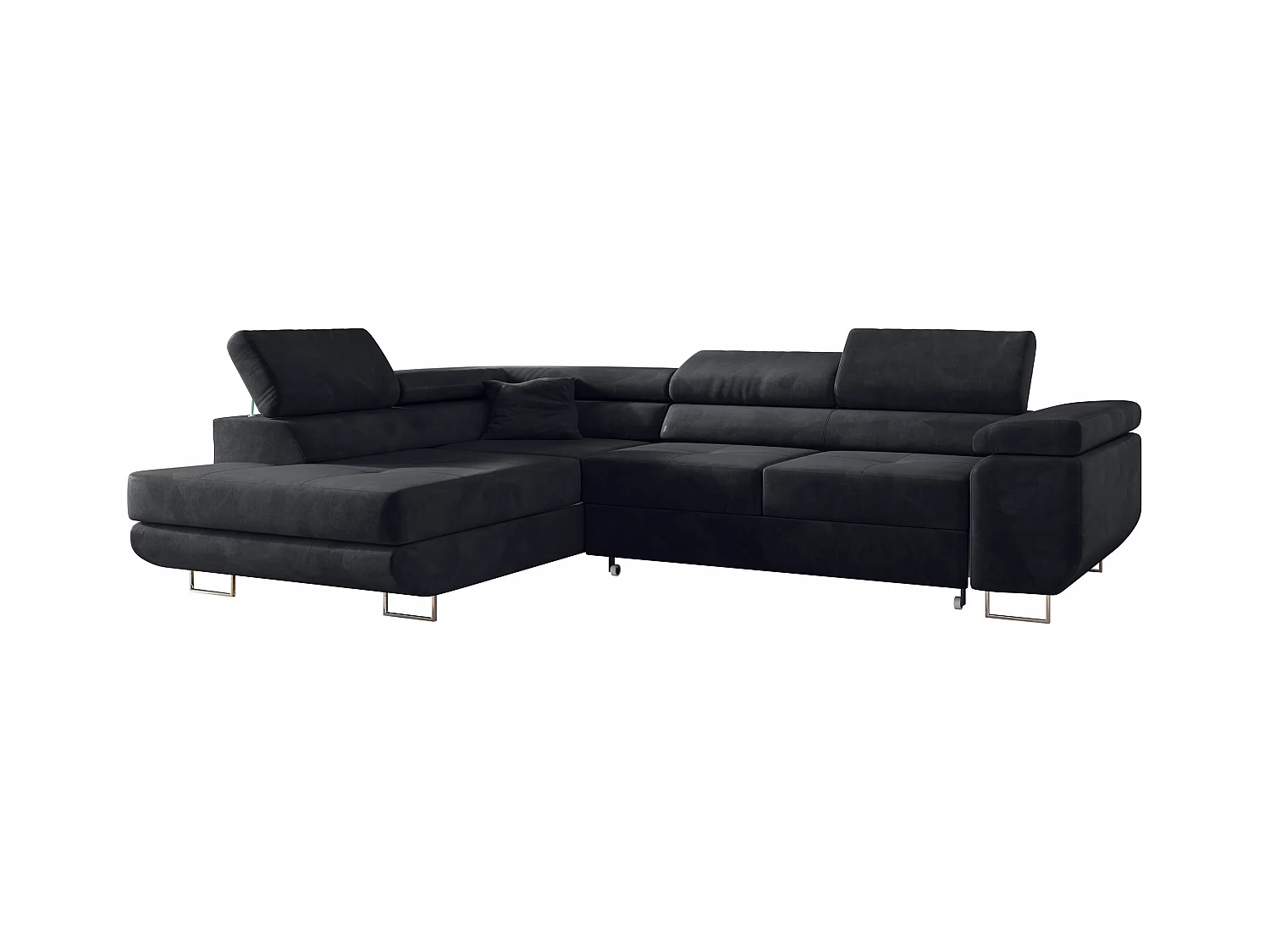 Ecksofa GUSTAW - mit Schlaffunktion, verstellbare Kopfstützen, Metallbeine - Graphitgrau Velvet - Ecke Links