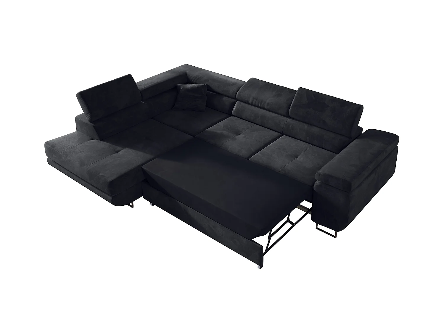 Ecksofa GUSTAW - mit Schlaffunktion, verstellbare Kopfstützen, Metallbeine - Graphitgrau Velvet - Ecke Links