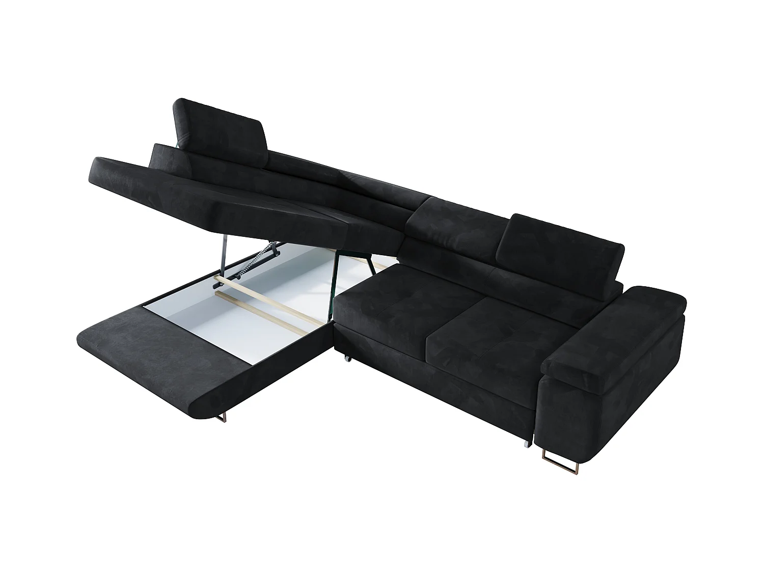 Ecksofa GUSTAW - mit Schlaffunktion, verstellbare Kopfstützen, Metallbeine - Graphitgrau Velvet - Ecke Links