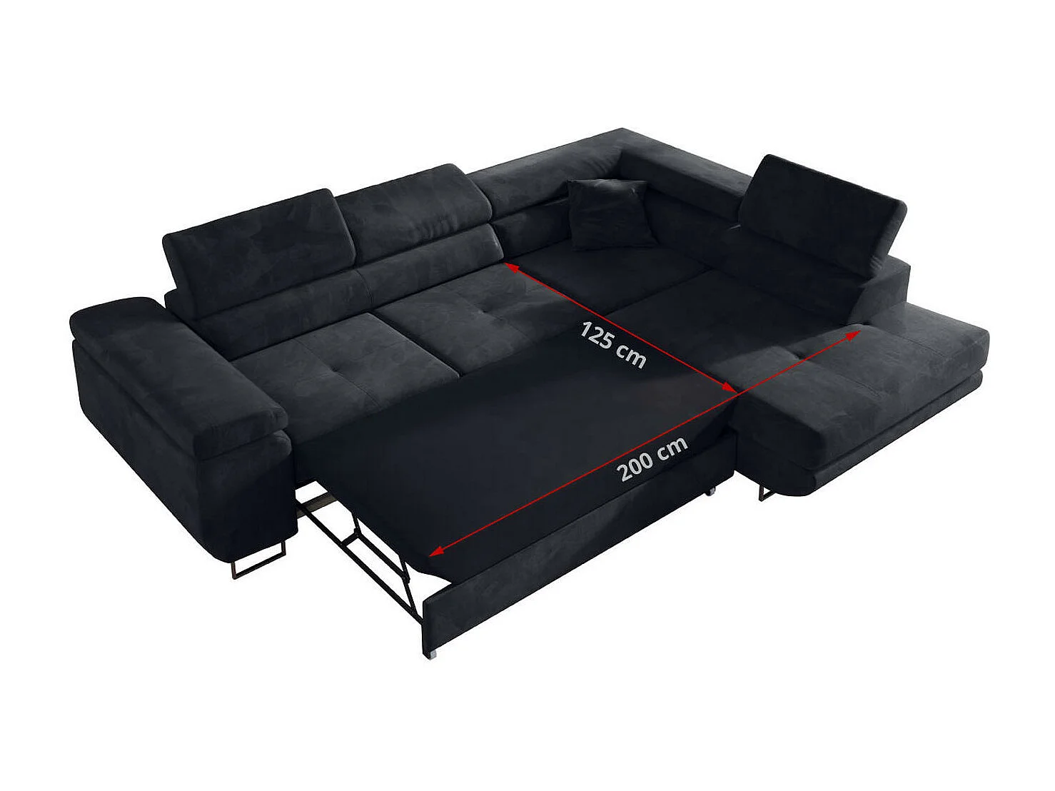 Ecksofa GUSTAW - mit Schlaffunktion, verstellbare Kopfstützen, Metallbeine - Graphitgrau Velvet - Ecke Links