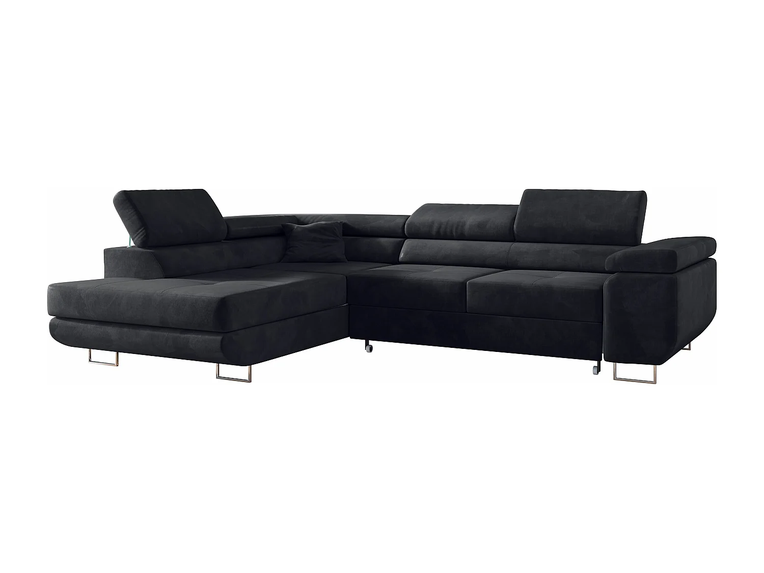 Ecksofa GUSTAW - mit Schlaffunktion, verstellbare Kopfstützen, Metallbeine - Graphitgrau Velvet - Ecke Links