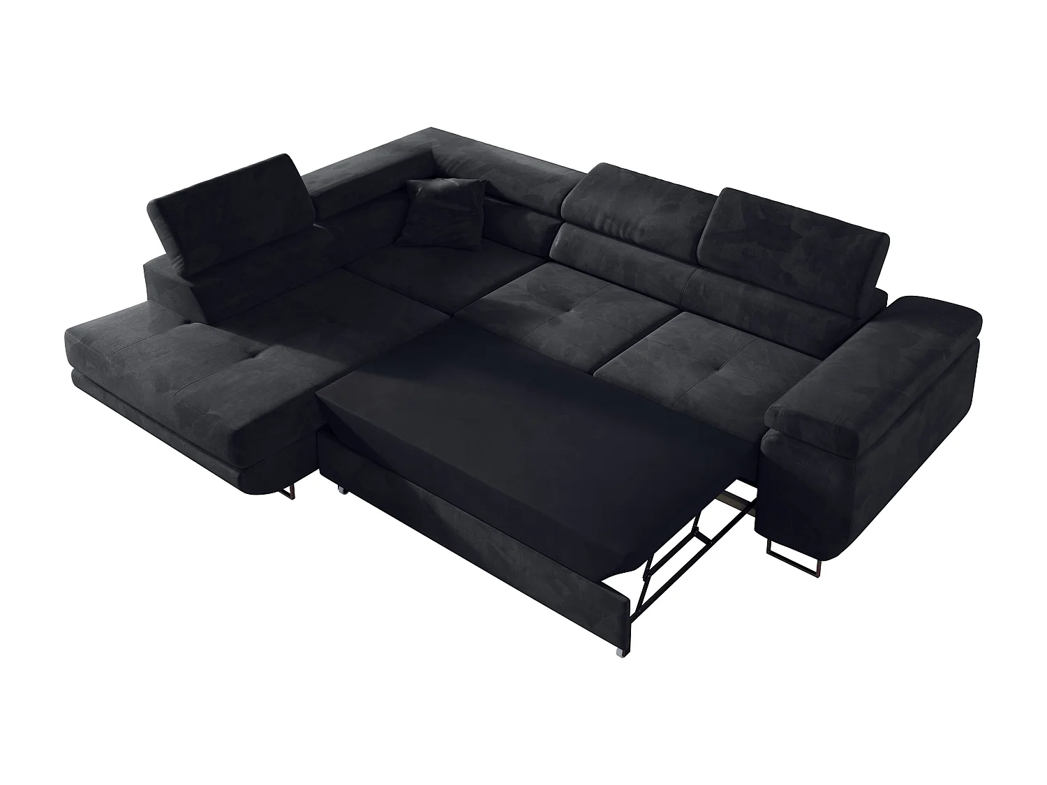 Ecksofa GUSTAW - mit Schlaffunktion, verstellbare Kopfstützen, Metallbeine - Graphitgrau Velvet - Ecke Links